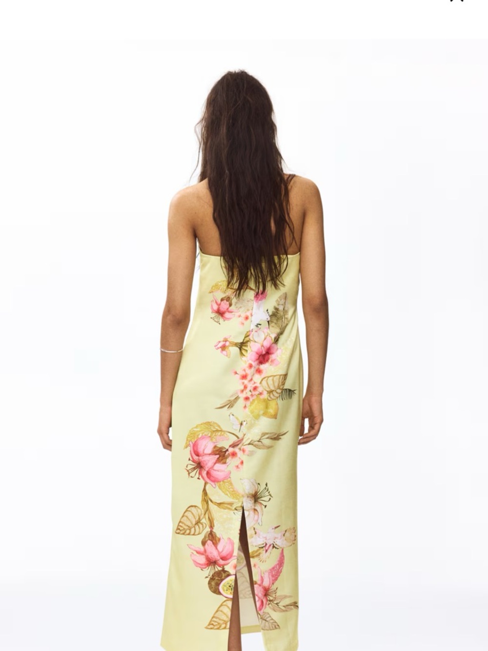 H&M Strapless Floral Slip Dress in Pale Yellow with Pink Accents - Picture 2 of 4